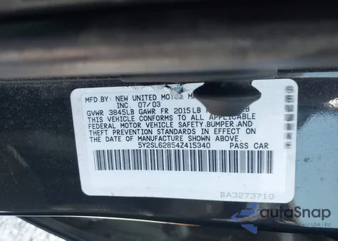 2004 Pontiac Vibe из США, поврежденный, VIN 5Y2SL62854Z415340